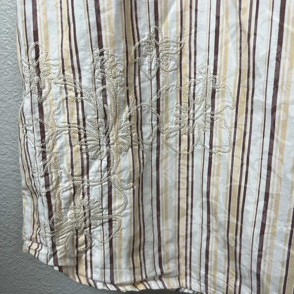 Margaritaville Short Sleeve Men XXXL Shirt White Brown Tan Striped Floral Cotton
